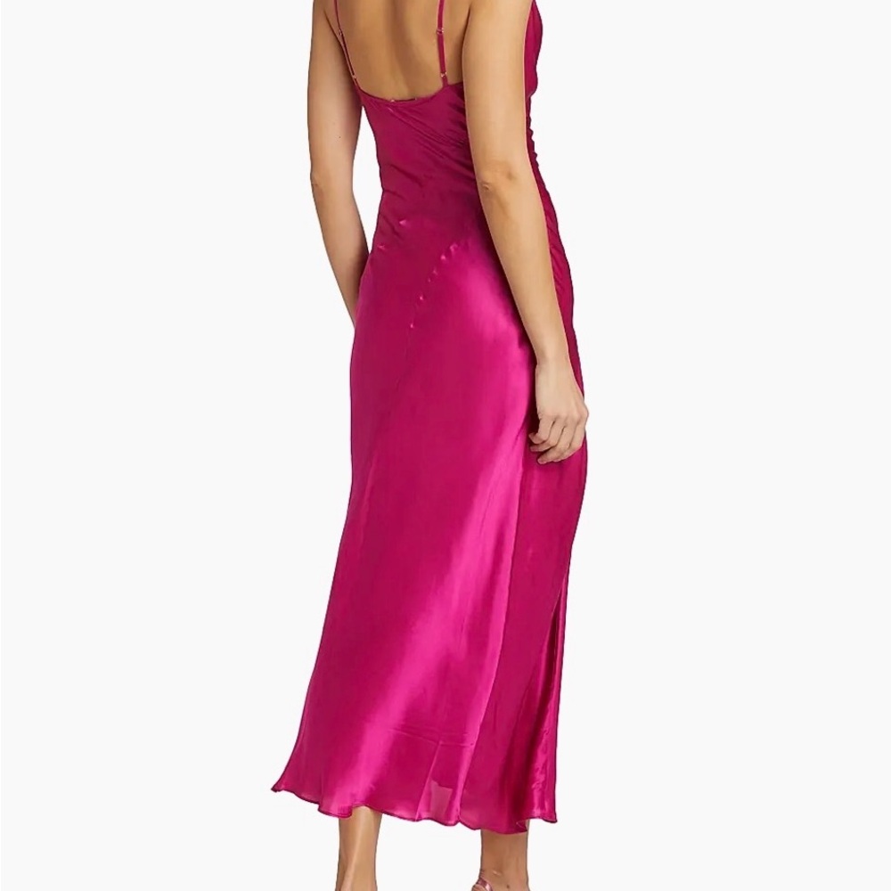 NICHOLAS Hot Pink Satin Cowl-Neck Maxi Dress with Front Slit - Picture 4 of 5